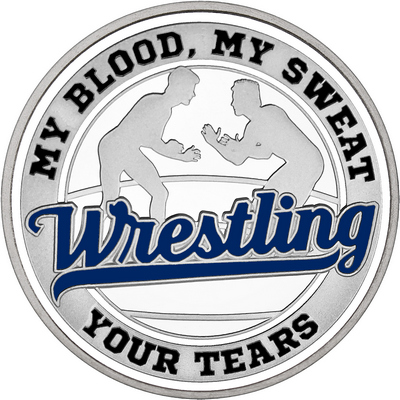 Navy Blue "Wrestling" with White Outer Circular Borders